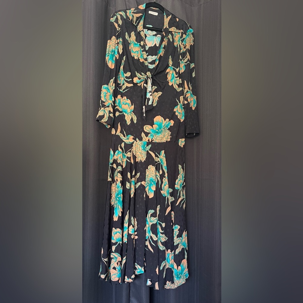 SANDRO, Black Blaire Knotted Floral-print Jacquard Maxi Dress 42 E 10-12 US